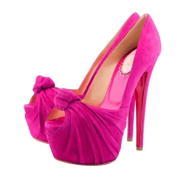 Christian Louboutin Suede Rose Lady Gres Platform Peep Toe Pump EU 39 Barbiecore - Picture 10 of 10